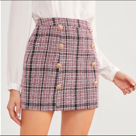 CLEARANCE‼️DOUBLE BUTTON PLAID TWEED- skirt - Picture 4 of 5